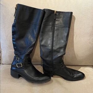 Franco Sarto Black Over the Knee Boots with Gold Buckles